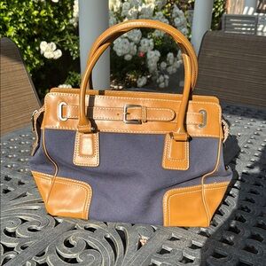 NWOT Talbots canvas & leather tote.  Gorgeous denim fabric.